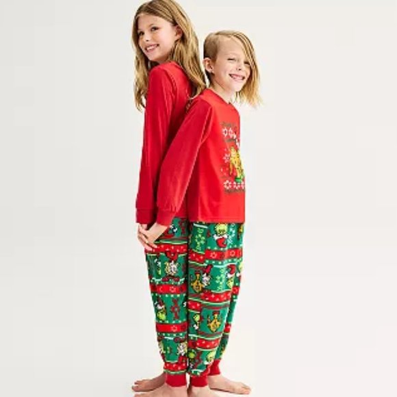 Jammies For your Families Girls Top & Bottom Pajama Set - Red & Green - 4 - NWOT - Picture 3 of 5
